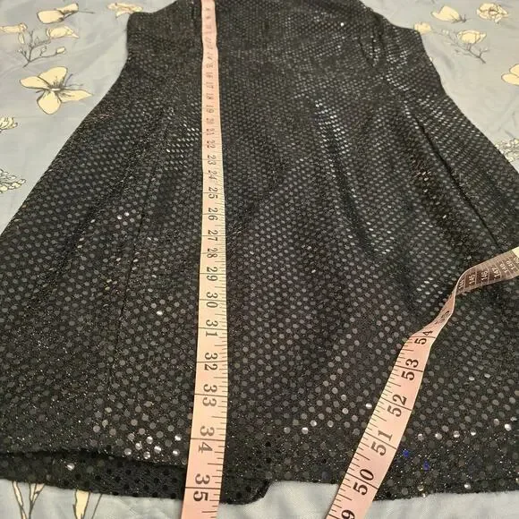 VTG 90s Y2K Black Sparkle Sequin Mini Dress Sz 10 Elegant Romantic Whimsical - Picture 8 of 8